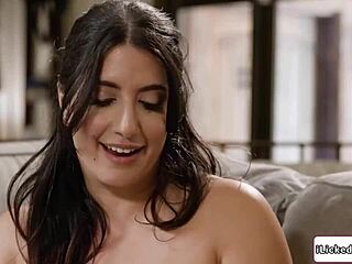 Busty Arab babe smothers lesbian lover's face in wild facesitting action