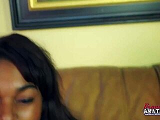 Petite ebony skylar moans as huge toy buzzes her shaved clit on the sofa