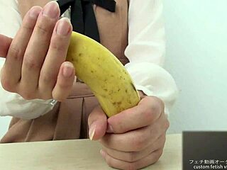 japanese hand crush fetish babe smashes banana softcore style