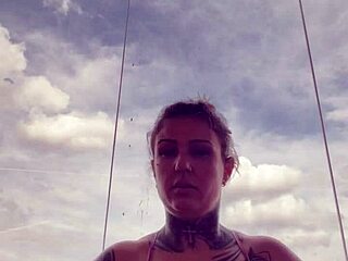 tattooed gym babe's see-through top bares hard nipples from pure arousal