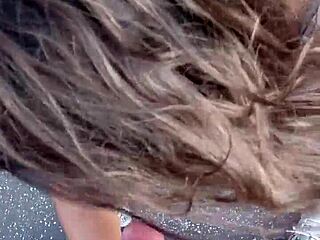 brazilian latina blows and offers pussy on the balcony outdoors.