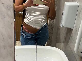 Colombian Latina Teen's Wet Pussy Masturbation Frenzy in Shopping Mall Bathroom