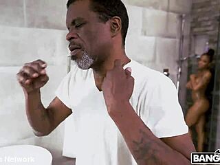 wanna shower with this sexy ebony stepdaughter's hairy pussy?