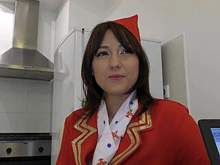 Air hostess Suzy Rainbow bares back for big black cock fun