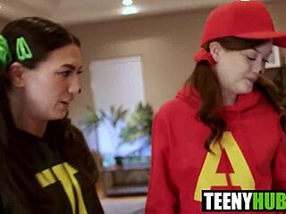 three petite teens jade valentine bella blu megan share danny's halloween cock