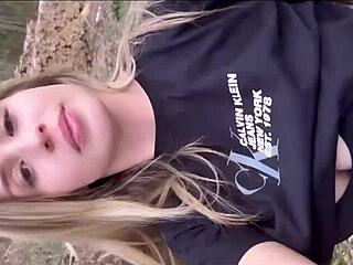 Blonde Brazilian chupa pau sits deep and swallows cum in wild outdoor romp