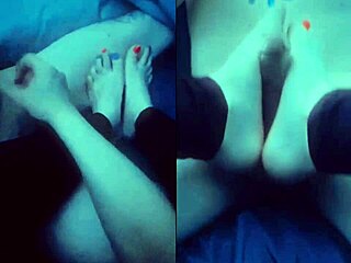 Barefoot Step Mom Delivers Intense Handjob Footjob Multi-Screen