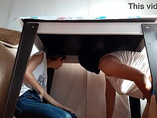 WE SNEAK UNDER TABLE TO MASTURBATE FROM STEPARENTS - LESBIAN GIRLS ORGASM!