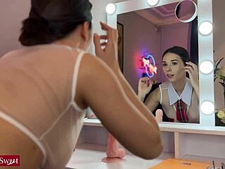 eve sweet teases her college uniform till she's dripping wet and exploding in orgasm