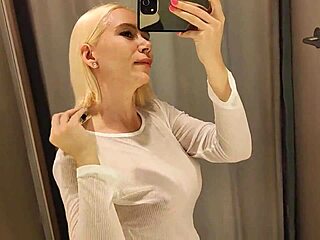 Risky public dildo play in fitting room gets intense