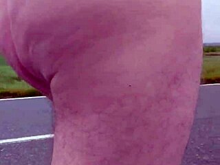 german exhibitionist flashes small cock and feet outdoors barefoot