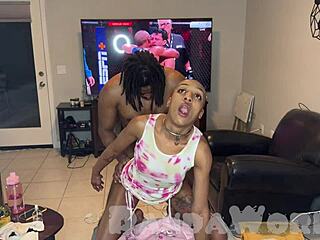 Ebony cleo panda's bald asshole stretched huge bbc then pussy doggystyle pounded