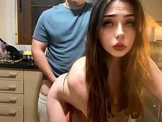 upstairs neighbor asks for salt so petite whore fucks him in kitchen secretly