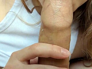 she blindfolds her skinny blonde sub gf with handcuffs and milks ruined orgasms three times barefoot