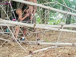 married slut sneaks off-trail for giant cock pounding from her trainer