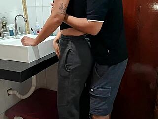 Boss catches maid's ass bent over in bathroom?