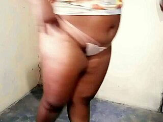 bbw wife tries on neighbor's thong panties showing huge ass and tits