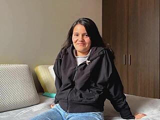 Colombian babe offers cash to tourist for hot lesbian fingering and scissoring at home