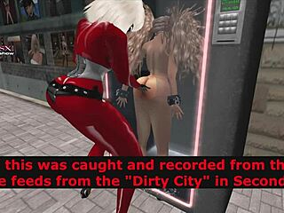 curious shemale tempts girl through gloryhole in slutty second life vendor