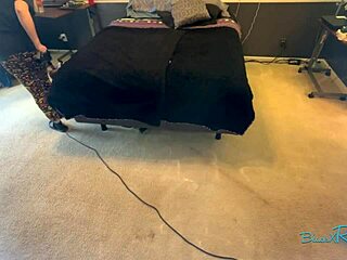 uh just vacuuming my bedroom as brunette housewife with natural tits