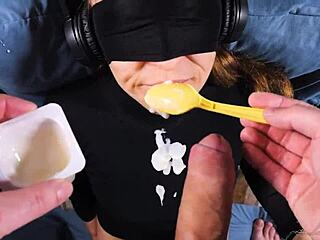 turtleneck soaked in cum and yogurt from sloppy blowjob taste challenge