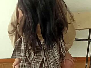 schoolgirl pulls skirt down for public classroom fuck and creampie beg