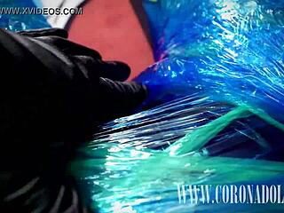 Kigurumi mummified in 3 layers tape bondage catsuit - latex femdom thrill!