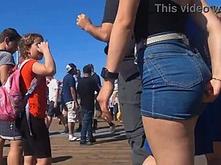 voyeur captures candid big ass cheeks in tight shorts and jeans