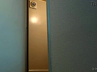 Ever wonder how a big-boobed Japanese stewardess strips uniform and showers her thong-clad pussy?