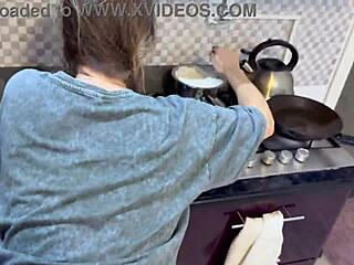 dormmate girl swallows cum gets hair glazed kitchen alone