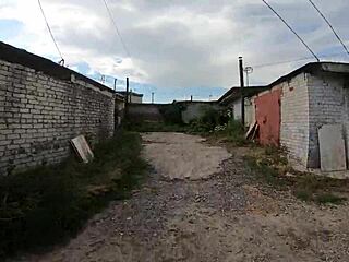 The horny student next door sneaks behind the garages for a sloppy blowjob and cum swallow from her neighbor's huge cock pov