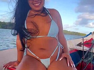 Brazilian latina wife slips bikini aside on boat for slutty pov riding tease